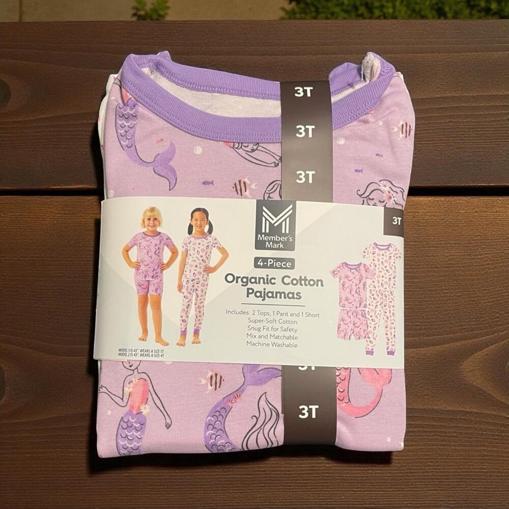 Member's Mark Girls Pajama Set Mermaid Seashells 4-Piece Size 3T